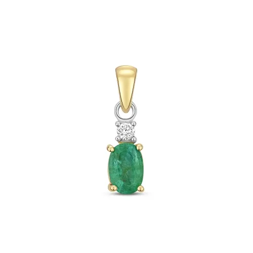 Diamond and 6X4mm Emerald Oval Pendant 9ct Gold